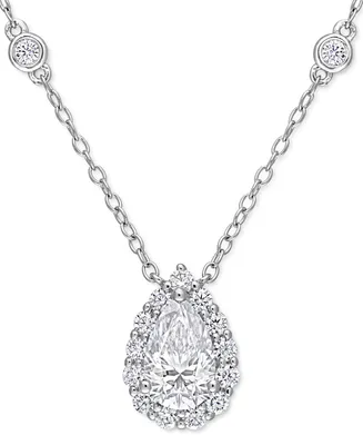 Lab-Grown Moissanite Teardrop Halo 18" Pendant Necklace (1-1/2 ct. t.w.) in Sterling Silver