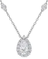 Lab-Grown Moissanite Teardrop Halo 18" Pendant Necklace (1-1/2 ct. t.w.) in Sterling Silver