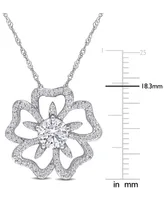 Lab-Grown Moissanite Openwork Flower 18" Pendant Necklace (1-1/10 ct. t.w.) in Sterling Silver