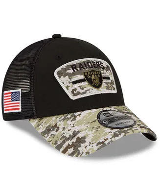 Men's Black-Camouflage Las Vegas Raiders 2021 Salute To Service Trucker 9FORTY Snapback Adjustable Hat - Black