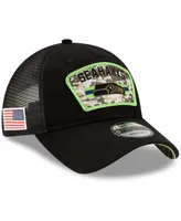 Men's Black Seattle Seahawks 2021 Salute To Service Trucker 9TWENTY Adjustable Hat