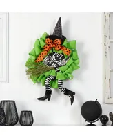 26" Halloween Witch Broom and Hat Mesh Wreath