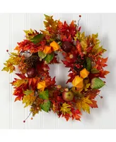 24" Autumn Maple Leaf and Berries Fall Artificial Wreath