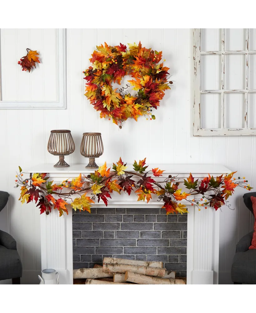 6' Autumn Maple Leaf and Berry Fall Garland