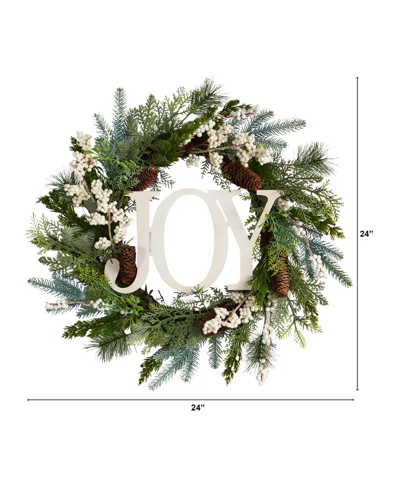 Christmas Joy Greenery Holiday Artificial Wreath, 24"