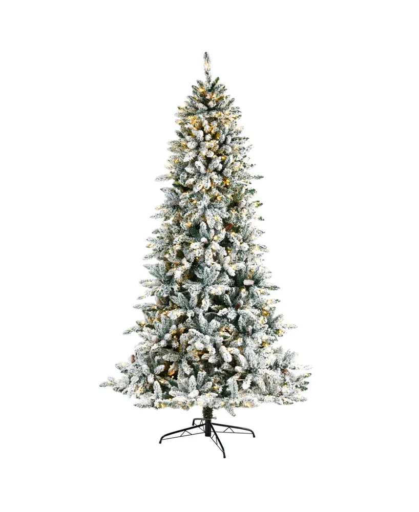 Flocked Livingston Fir Artificial Christmas Tree with Pine Cones and 500 Clear Warm Led Lights, 8'