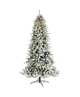 Flocked Livingston Fir Artificial Christmas Tree with Pine Cones and 500 Clear Warm Led Lights, 8'