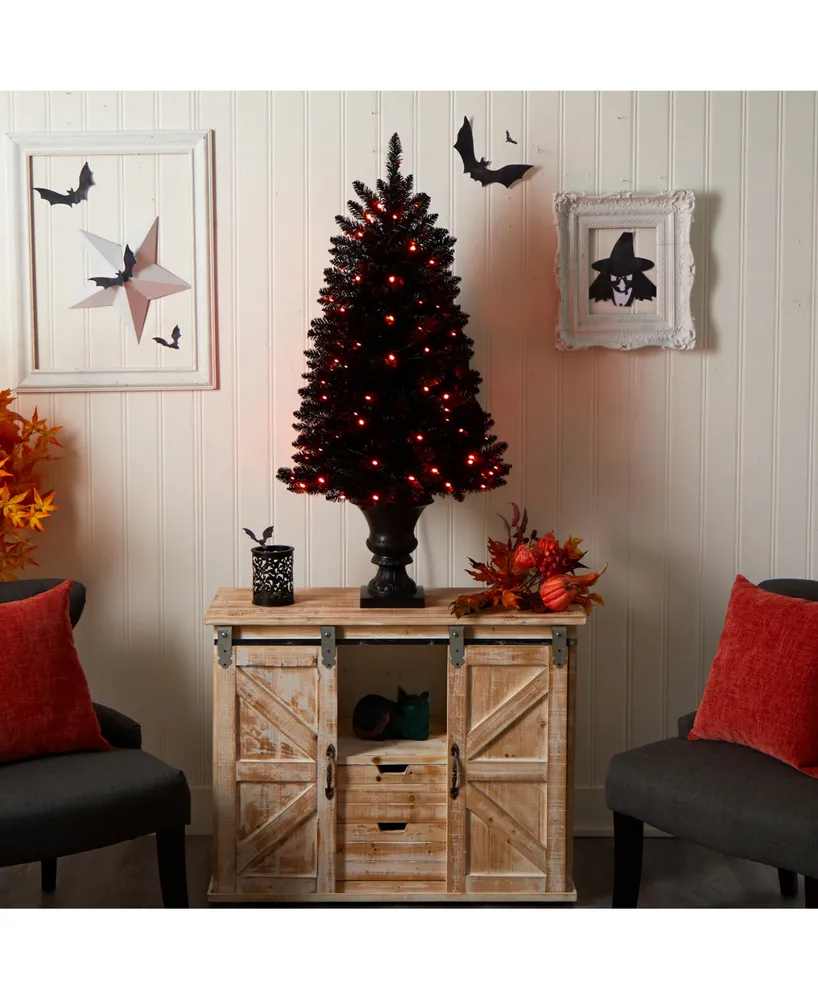 4' Black Halloween Artificial Christmas Tree in Urn with 100 Orange Led Lights