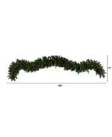 Mixed Pines and Pinecones Extra Wide Artificial Christmas Garland with 286 Bendable Branches and 70 Warm Led Lights, 9'