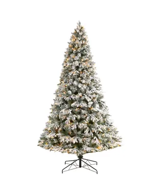 Flocked Vermont Mixed Pine Artificial Christmas Tree with Led Lights and Bendable Branches