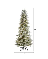 Slim Flocked Nova Scotia Spruce Artificial Christmas Tree with 600 Warm Led Lights and 1357 Bendable Branches, 9.5'