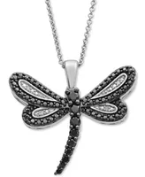 Black Diamond (1/4 ct. t.w.) & White Diamond Accent Dragonfly Pendant Necklace in Sterling Silver, 16" + 2" extender