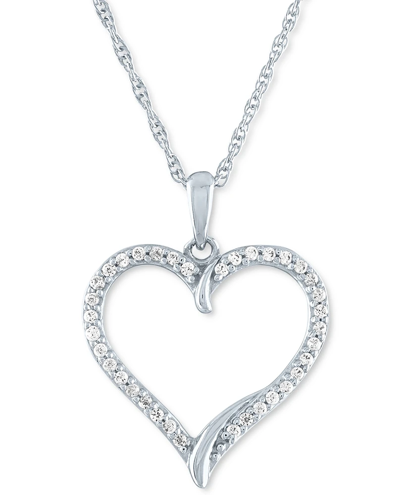 Diamond Heart 18" Pendant Necklace (1/8 ct. t.w.) 10k White, Yellow, or Rose Gold