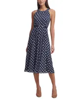 Tommy Hilfiger Printed Belted Halter Midi Dress