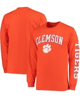 Men's Orange Clemson Tigers Distressed Arch Over Logo Long Sleeve Hit T-shirt