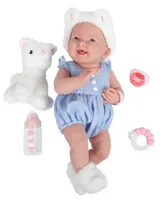 Jc Toys La Newborn 15" Real Girl Baby Doll with Pet Cat Set, 10 Pieces