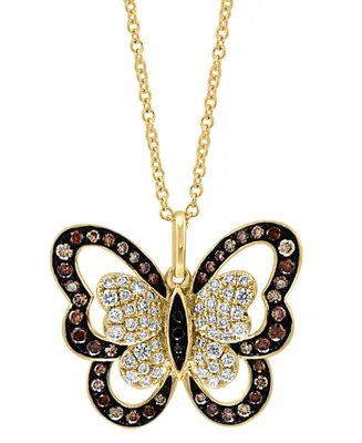 Effy Multicolor Diamond Butterfly 18" Pendant Necklace (5/8 ct. t.w.) in 14k Gold