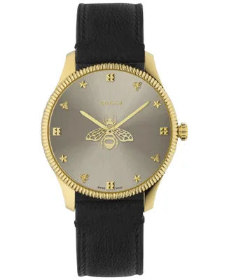 Gucci Women's Swiss Bee Gold-Tone Pvd Leather Strap Watch 36mm