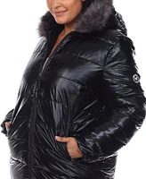 Plus Metallic Puffer Coat with Hoodie