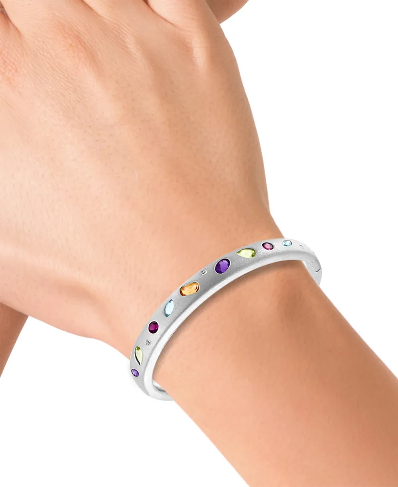 Effy Multi-Gemstone Bangle Bracelet (3-5/8 ct. t.w.) & Diamond (1/10 ct. t.w.) Bangle Bracelet in Sterling Silver