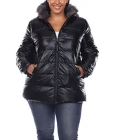 Plus Metallic Puffer Coat with Hoodie