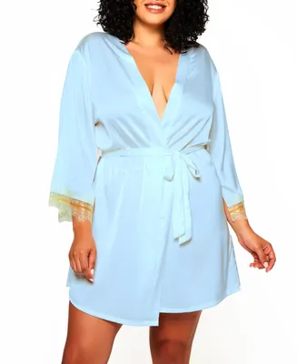 Plus Alison Satin and Lace Trimmed Split Sleeve Robe