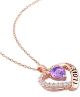 Amethyst (1 ct. t.w.) & White Topaz (5/8 ct. t.w.) "I Love You" 18" Heart Pendant Necklace in 18k Rose Gold-Plated Sterling Silver