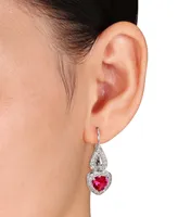 Lab-Grown Ruby (3-1/5 ct. t.w.) & Lab-Grown White Sapphire (1-3/4 ct. t.w.) Heart Drop Earrings in Sterling Silver