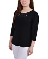 Petite 3/4 Sleeve Crepe Knit Top