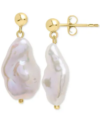 Cultured Freshwater Baroque Pearl (13-15mm) Drop Earrings in 14k Gold-Plated Sterling Silver