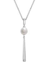 Cultured Freshwater Pearl (6mm) & Diamond Accent Drop 18" Pendant Necklace in Sterling Silver