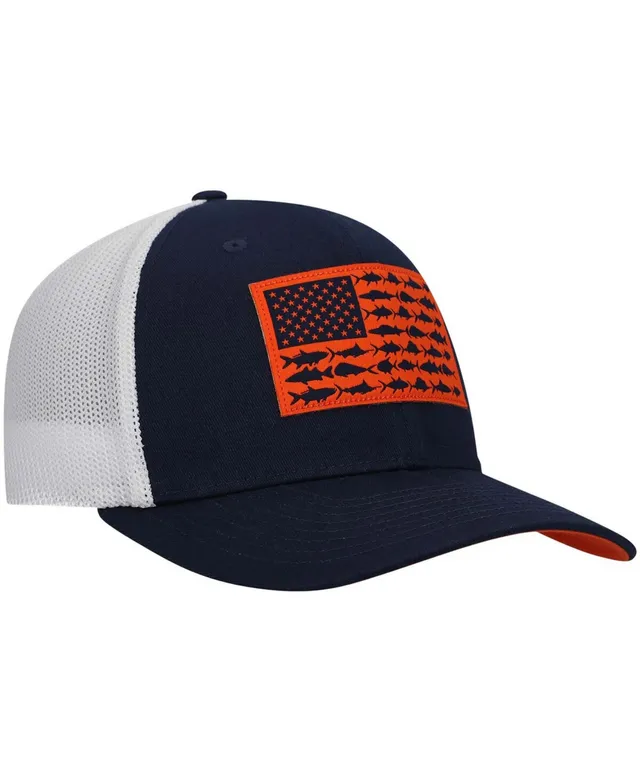 Men's Columbia Navy Auburn Tigers PFG Tonal Fish Flag Flex Hat