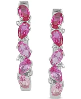 Lab-Grown Ruby (1-1/3 ct. t.w.) & Lab-Grown Pink Sapphire (2 ct. t.w.) Small Hoop Earrings in Sterling Silver, 1"