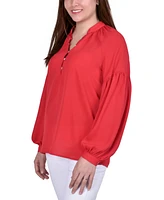 Petite Long Sleeve Mandarin Collar Blouse Top