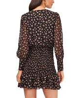 1.state Women's Long Sleeve V-Neck Ruffled Smocked Skirt Dress