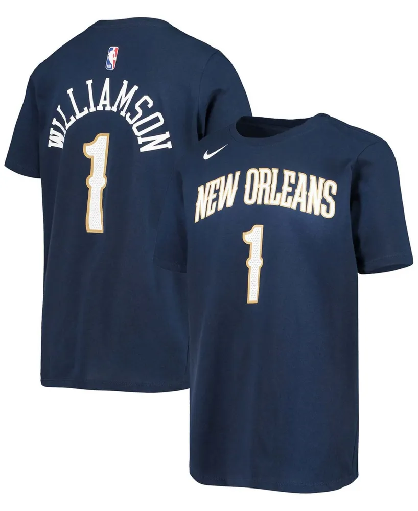 Big Boys and Girls Zion Williamson Navy New Orleans Pelicans Logo Name Number Performance T-shirt