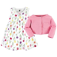 Hudson Baby Baby Girls Cotton Dress and Cardigan Set