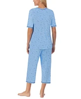 Cuddl Duds Printed Elbow-Sleeve Top & Capri Pants Pajama Set