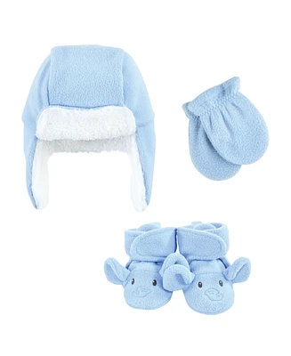 Hudson Baby Baby Boys Hudson Unisex Trapper Hat, Mitten and Bootie Set, Blue Elephant, 6-12 Months