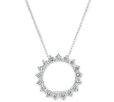 Diamond Circle Pendant Necklace (3/4 ct. t.w.) in 14k White Gold, 16" + 2" extender