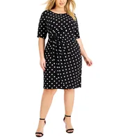 Connected Plus Dot-Print Side-Tab Sheath Dress