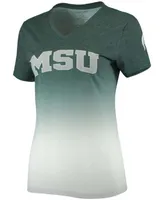 Women's Heather Green Michigan State Spartans Ombre V-Neck T-shirt