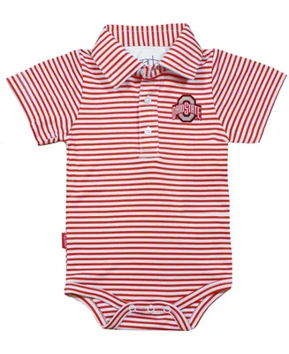 Infant Boys and Girls Scarlet, White Ohio State Buckeyes Carson Striped Short Sleeve Bodysuit