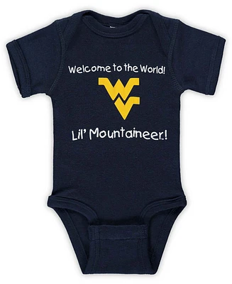 Infant Boys and Girls Navy West Virginia Mountaineers Welcome To The World Creeper