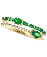 Effy Emerald (3/4 ct. t.w.) & Diamond (1/10 Stack Look Double Row Ring 14k Gold