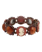 2028 Carnelian Ivory Cameo Stone Stretch Bracelet