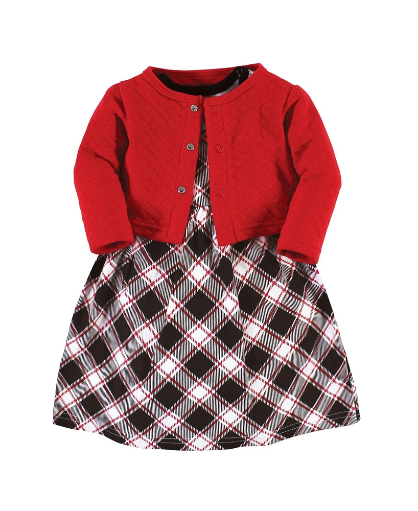 Hudson Baby Toddler Girls Quilted Cardigan and Dress 2pck, Black Red Plaid