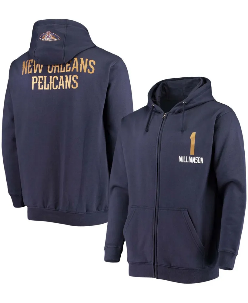 Men's Zion Williamson Navy New Orleans Pelicans Player Name and Number Full-Zip Hoodie Jacket