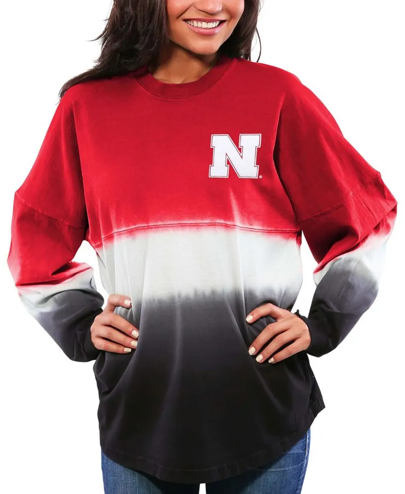 Women's Scarlet Nebraska Huskers Ombre Long Sleeve Dip-Dyed T-shirt