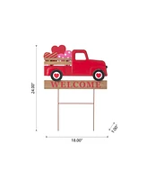 Glitzhome 24" Metal and Wooden Valentine's Truck Yard Stake or Hanging Sign